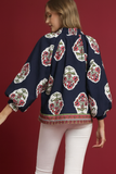 Elena Bouquet Smocked Neck Blouse