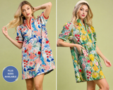 Coastal Bloom Contrast Trim Swing Dress
