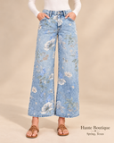 Vintage Floral Cropped Wide Leg Denim