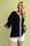 Statement Loop Trim Bell Sleeve Blouse