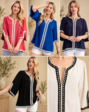 Statement Loop Trim Bell Sleeve Blouse