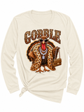 Gobble Glam Turkey Long Sleeve Graphic Tee - Natural