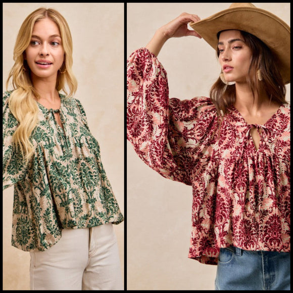Balloon Sleeve Chandelier Print Blouse
