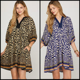 Border Medallion Print Tiered Pocket Mini Dress