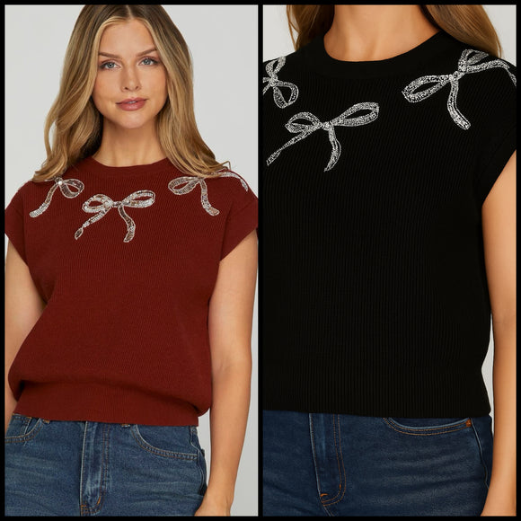 Elle Sparkle Bow Sweater Top