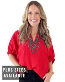 Merry Mae Plaid Accent Blouse – Red