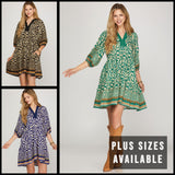 Border Medallion Print Tiered Pocket Mini Dress