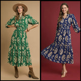 Rosalie Botanical Elastic Waist Midi Dress