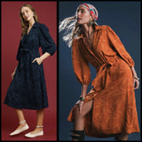 Camila Golden Leaf Button Midi Dress