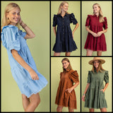 Calla Gathered Sleeve Soft Denim Tiered Dress