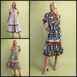 Colorblock Puff Sleeve Midi Dress