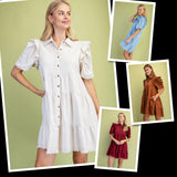 Calla Gathered Sleeve Soft Denim Tiered Dress