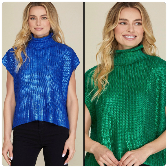 Metallic Foil Mock Sweater Top