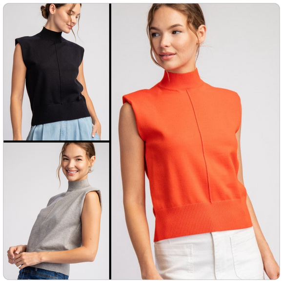 Mock Neck Sleeveless Sweater Top