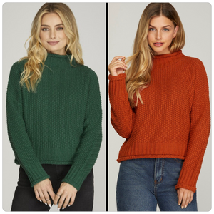 Ridged Turtle Mock Neck Sweater - Rust