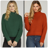 Ridged Turtle Mock Neck Sweater - Rust