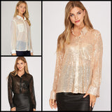 Sheer Sequin Button Down Blouse