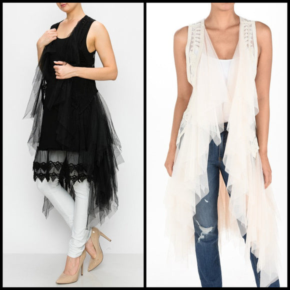 Embroidered Vest w/ Chiffon & Tulle Layers