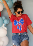 God Bless The USA Bow Tee - Crew Heather Red
