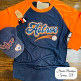 Retro Rhinestone Astros Signature Raglan Tee - Navy/Orange