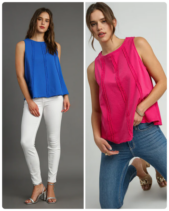 French Terry Sleeveless Top w/ Reverse Fray Details
