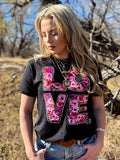 Callie Stacked Floral LOVE Tee- Black