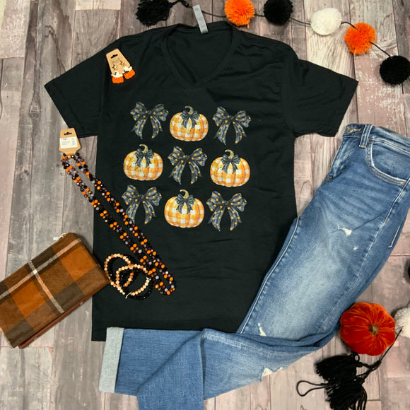 Bows & Pumpkins Graphic Tee - Black