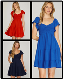 Flutter Sleeve Sweetheart Neckline Smocked Dress