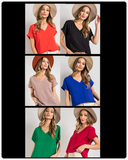 V-Neck Cuffed Short Sleeve Top