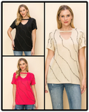Choker Neckline Keyhole Top w/Embellishments