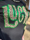 Leopard Lucky Tee With Green Puff Outline- Black