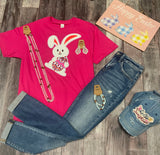 Chenille Bunny Patch Graphic Tee - Crew Hot Pink