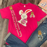 Chenille Bunny Patch Graphic Tee - Crew Hot Pink