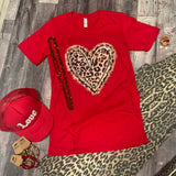 Leopard Splatter Heart Graphic Tee -  Red