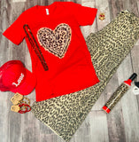 Leopard Splatter Heart Graphic Tee -  Red