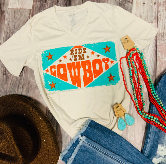 Ride'Em Cowboy Graphic Tee - V-Neck Heather Dust