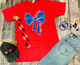 God Bless The USA Bow Tee - Crew Heather Red