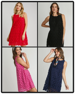 Cut-Out Polka Dot Lace Shift Sleeveless Dress