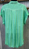 Mineral Washed Button Up SS Top with Frayed Hem