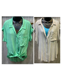 Mineral Washed Button Up SS Top with Frayed Hem