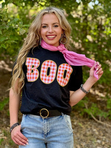 Checkered BOO Graphic Tee - Crew Heather Black