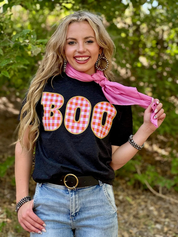 Checkered BOO Graphic Tee - Crew Heather Black