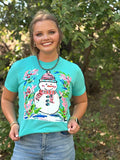Holly Jolly Snowman Graphic Tee - Turquoise