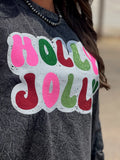 Glitter Holly Jolly Mineral Washed Pullover - Grey