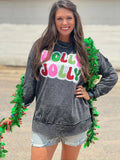 Glitter Holly Jolly Mineral Washed Pullover - Grey