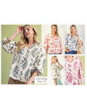 Ballon 3/4 Sleeve Blouse w/ Heirloom Print
