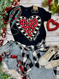 Be Kind Leopard Heart Short Sleeve Tee - Black