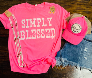 Simply Blessed Graphic Tee - Neon Pink