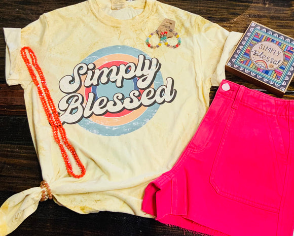 Simply Blessed Graphic Tee - Acid Wash Mustard