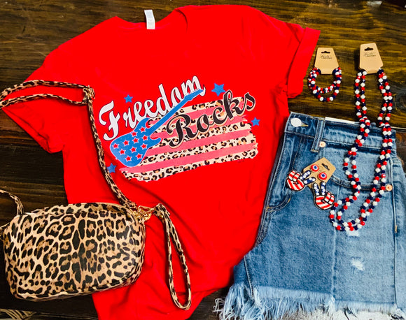 Freedom Rocks Flag Graphic Tee - Red